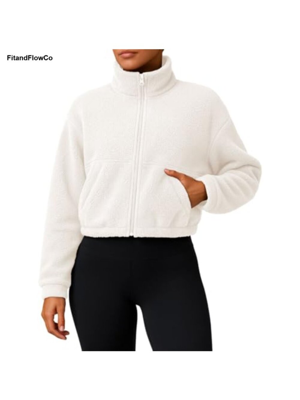 Sherpa Fleece Cropped Full Zip Jacket Cozy Fuzzy Coat
